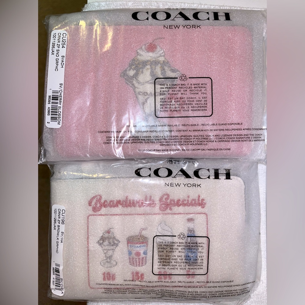 NWT COACH Corner Zip Wristlets With Sundae Graphic and Boardwalk Graphic